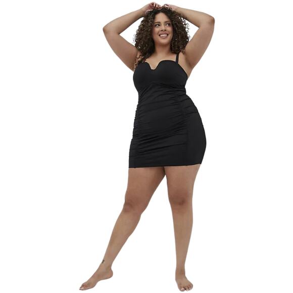 Torrid NWT Ruched Retro Mid-Length Swim Dress Black Size 6X D/DD Underwire - Picture 5 of 11